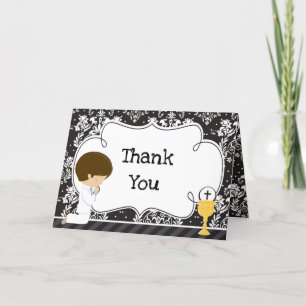 Brunette Boy First Communion 'Thank You' Thank You Card
