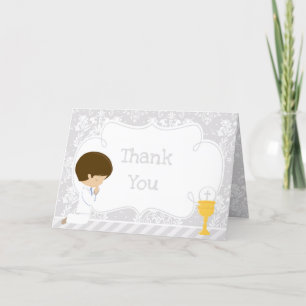 Brunette Boy First Communion 'Thank You' Thank You Card