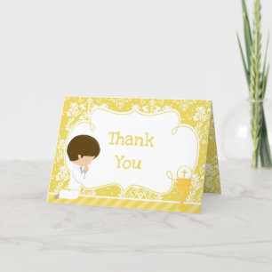 Brunette Boy First Communion 'Thank You' Thank You Card