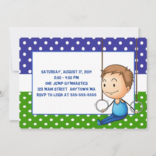Brunette Boy Gymnastics Birthday Invitations (Front)
