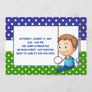 Brunette Boy Gymnastics Birthday Invitations