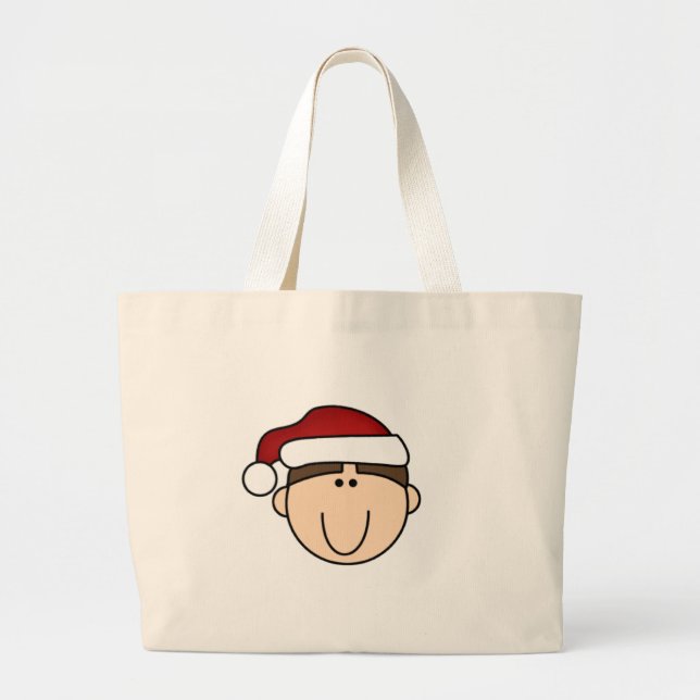 Brunette Boy in Santa Hat Large Tote Bag (Front)