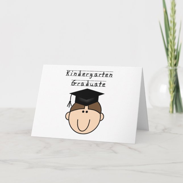 Brunette Boy Kindergarten Graduate Card (Front)