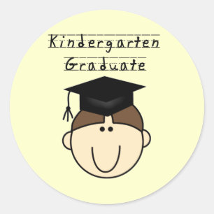 Brunette Boy Kindergarten Graduate Classic Round Sticker