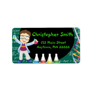 Brunette Boy Mad Scientist Party Address Labels