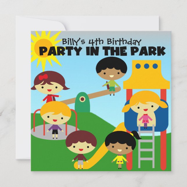 Brunette Boy Party in the Park Invite (Front)