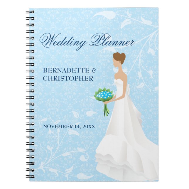 Brunette Bride Blue Wedding Planner Notebook (Front)