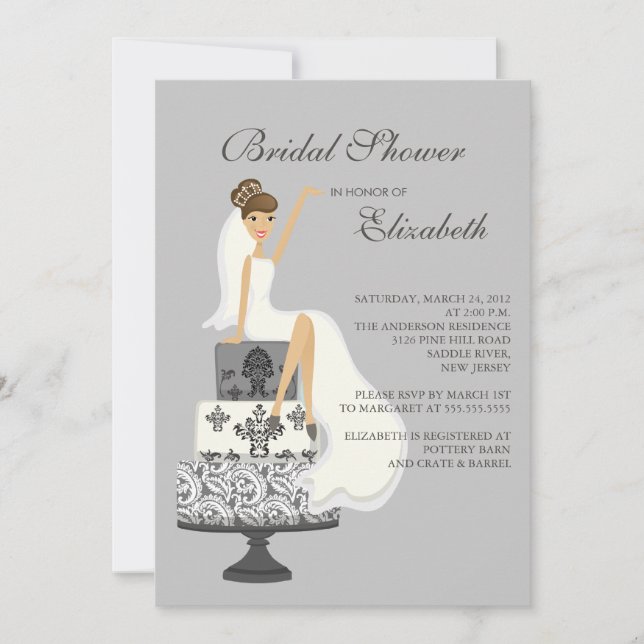 Brunette Bride Bridal Shower Invitation  Grey (Front)