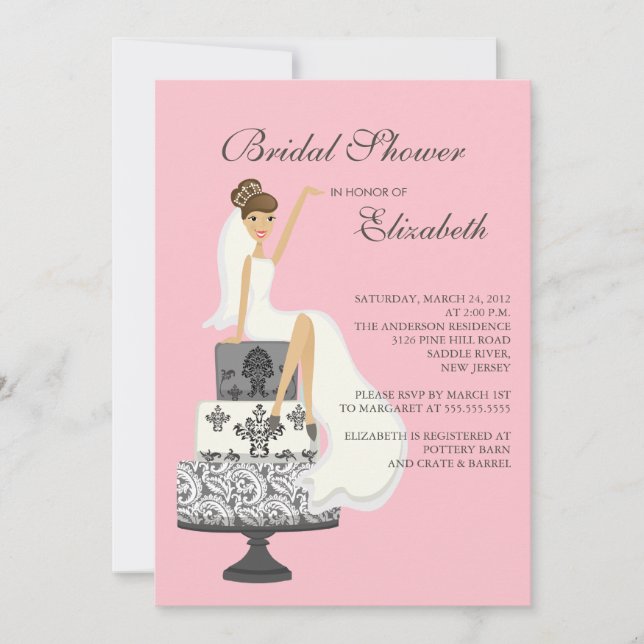 Brunette Bride Bridal Shower Invitation Pink Grey (Front)