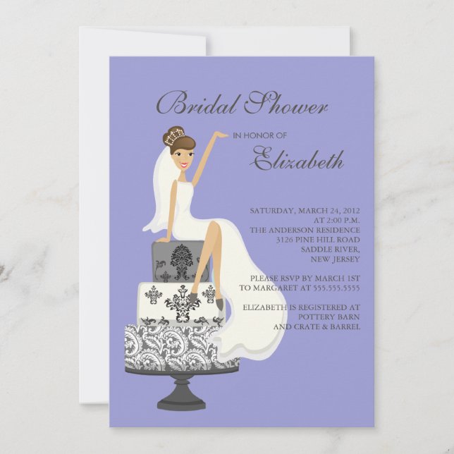 Brunette Bride Bridal Shower Invitation Purple (Front)