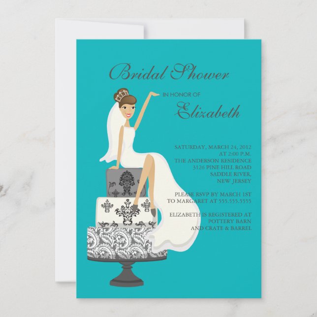 Brunette Bride Bridal Shower Invitation Turquoise (Front)