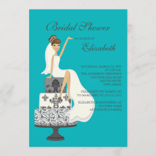 Brunette Bride Bridal Shower Invitation Turquoise