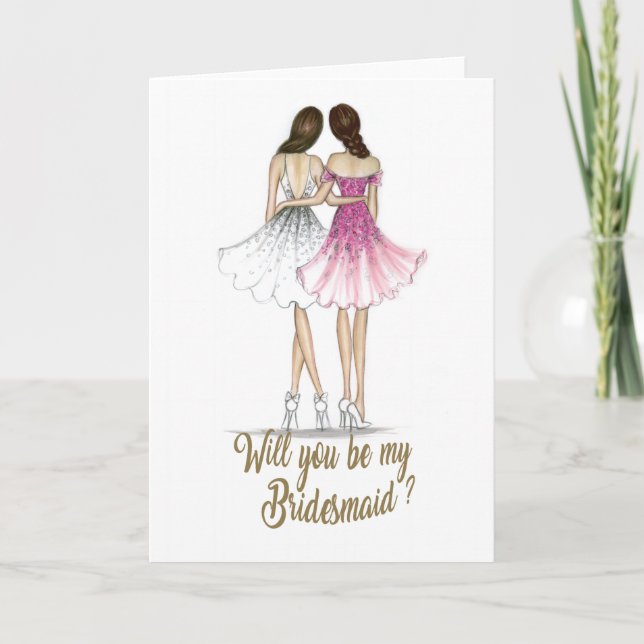 Brunette Bride Brunette Bridesmaid Card (Front)