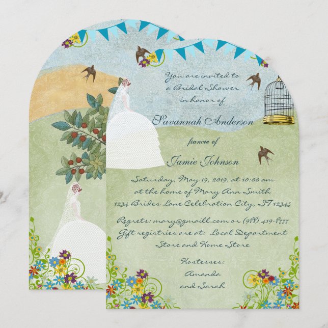 Brunette Bride Garden Bridal Shower Invitations (Front/Back)