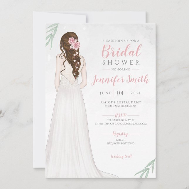 Brunette Bride in Dress Bridal Shower Invitation (Front)