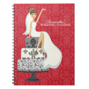 Brunette Bride on Wedding Cake {red} Notebook