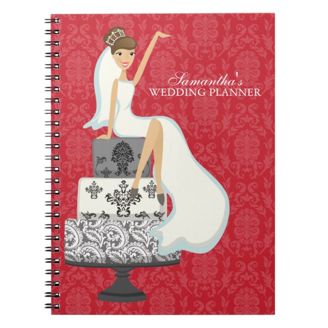 Brunette Bride on Wedding Cake {red} Notebook (Front)
