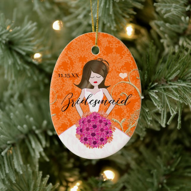 Brunette Bridesmaid  Gifts You Choose Colors Ceramic Tree Decoration (Tree)