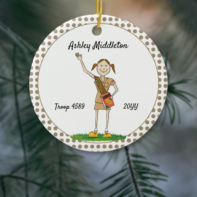 Brunette Brownie Girl Scouting Brown Polka-Dots Ceramic Tree Decoration (Creator Uploaded)