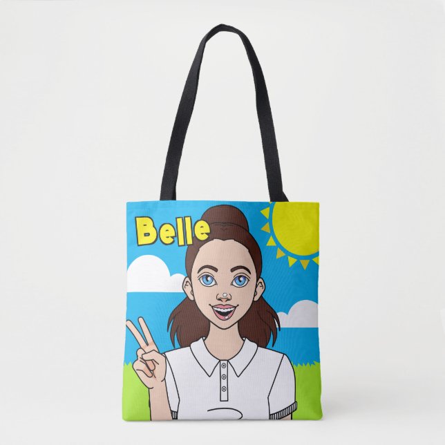 Brunette Cartoon Girl Daughter Name Library  Tote Bag (Front)
