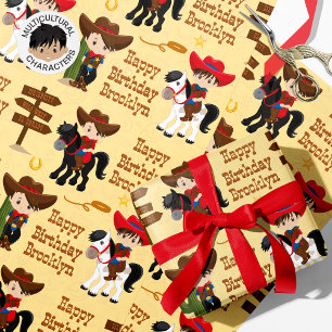 Brunette Cowboy Personalised Wrapping Paper