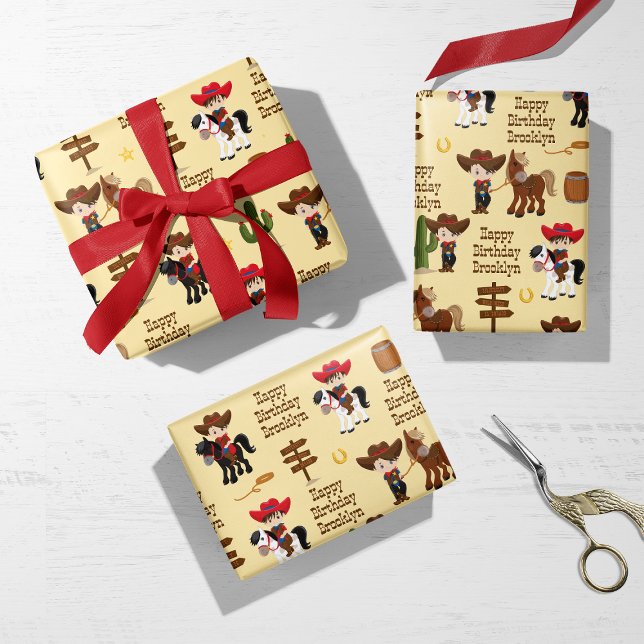 Brunette Cowboy Personalised Wrapping Paper Sheet (Creator Uploaded)