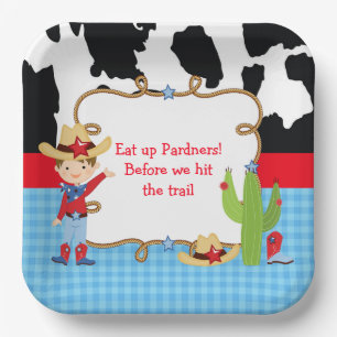 Brunette Cowboy Western Birthday Party Paper Plate
