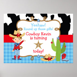 Brunette Cowboy Western Birthday Party Poster