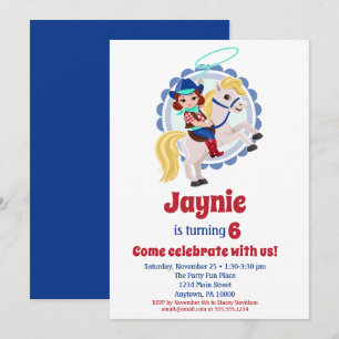 Brunette Cowgirl Horse Rodeo Birthday Party Invitation