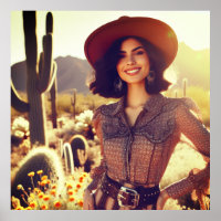 Brunette Cowgirl in Cowboy Hat in the Desert