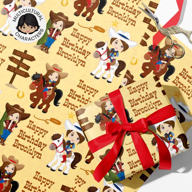 Brunette Cowgirl Personalised Wrapping Paper (Creator Uploaded)
