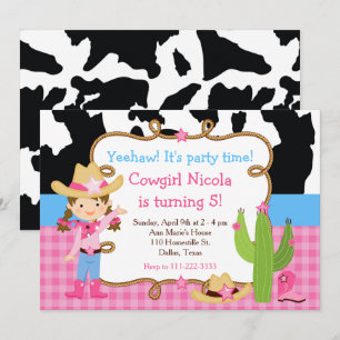 Brunette Cowgirl Western Birthday Party Invitation