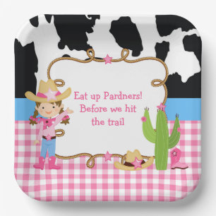Brunette Cowgirl Western Birthday Party Paper Plate