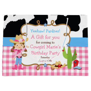 Brunette Cowgirl Western Thank You Large Gift Bag