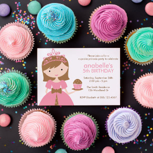 Brunette Cupcake Princess Birthday Party Invitation