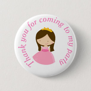 Brunette Cute Princess and Dragon Birthday Party 6 Cm Round Badge