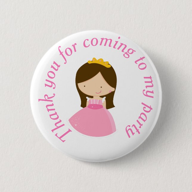 Brunette Cute Princess and Dragon Birthday Party 6 Cm Round Badge (Front)