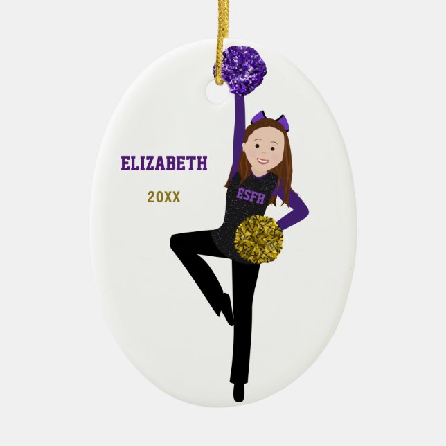 Brunette DanceLine In Black & Purple Ceramic Ornam Tree Decoration (Front)
