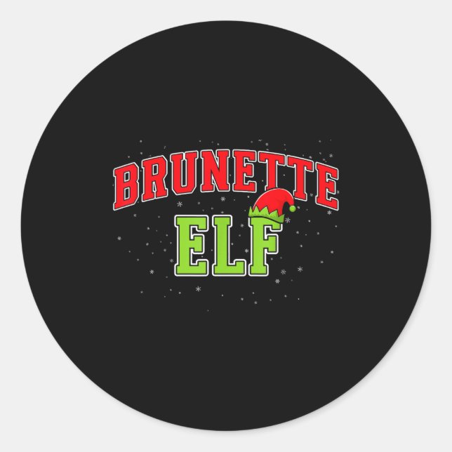 Brunette Elf Christmas Family Matching Group Xmas  Classic Round Sticker (Front)