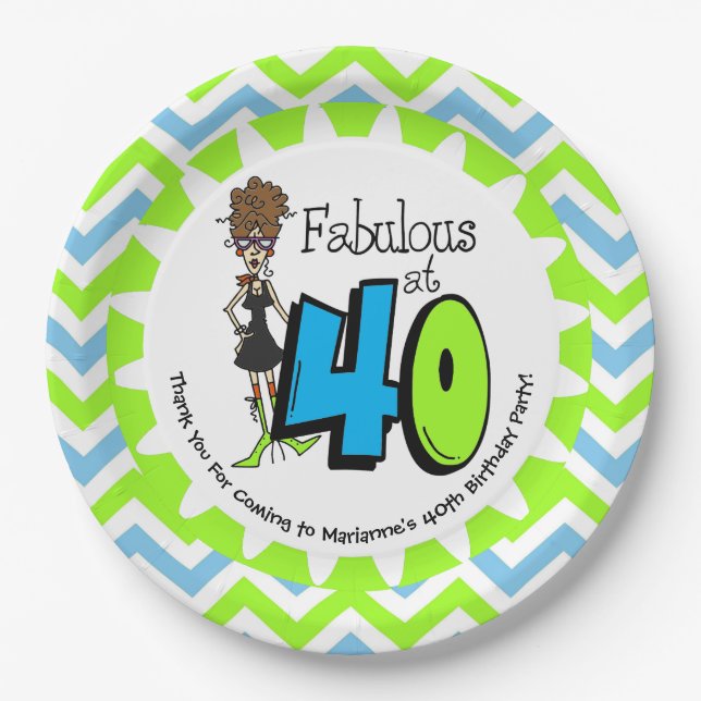 Brunette Fabulous at 40 40th Birthday Paper Plates (Front)