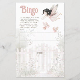 Brunette Fairy Girl Baby Shower Bingo Sheet