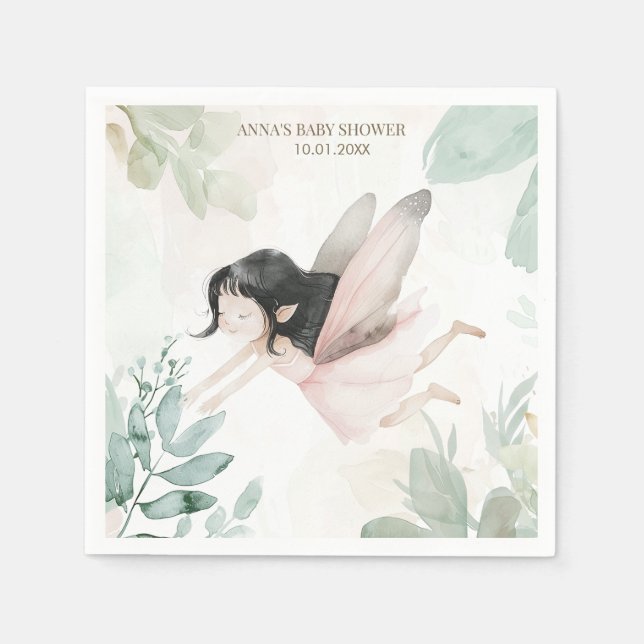 Brunette Fairy Girl Baby Shower Napkin (Front)