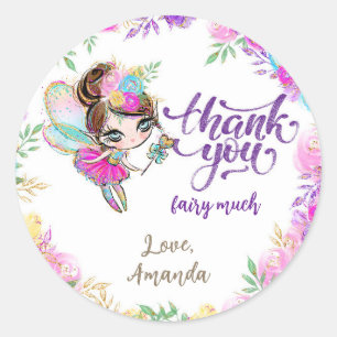 Brunette Fairy Magical Birthday Party Thank You Classic Round Sticker
