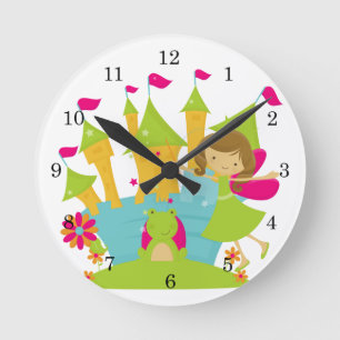 Brunette Fairy Princess Round Clock