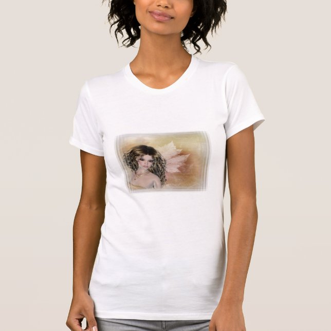 Brunette Fantasy with Soft Leaf Fall Background T-Shirt (Front)