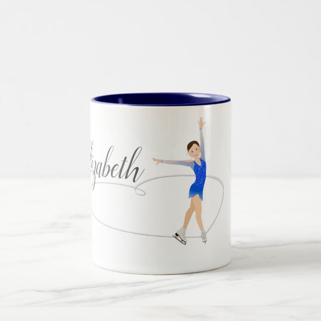 Brunette Figure Skater Personalised Two-Tone Coffee Mug (Center)