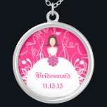 Brunette Fuchsia Wedding Bridesmaid Necklace<br><div class="desc">Keepsake Necklaces Choose either Silver Plated Gold Finish or Sterling Silver Unique Personalised Custom !st Christmas Gift Wedding Keepsake Wedding Party Necklaces - to change background colour - click customise - click edit - choose last tool in drop down menu and choose from one of the colours shown or enter...</div>