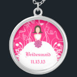 Brunette Fuchsia Wedding Bridesmaid Necklace<br><div class="desc">Keepsake Necklaces Choose either Silver Plated Gold Finish or Sterling Silver Unique Personalised Custom !st Christmas Gift Wedding Keepsake Wedding Party Necklaces - to change background colour - click customise - click edit - choose last tool in drop down menu and choose from one of the colours shown or enter...</div>