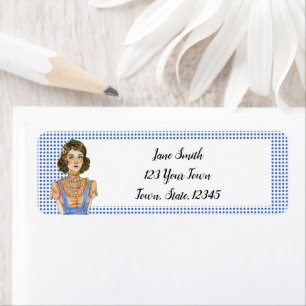 Brunette Girl Blue Polka Dot Address