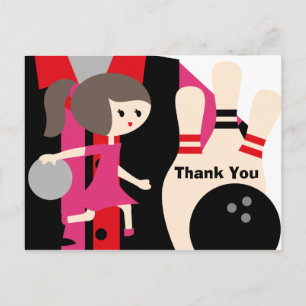 Brunette Girl Bowling Birthday Thank You Postcard